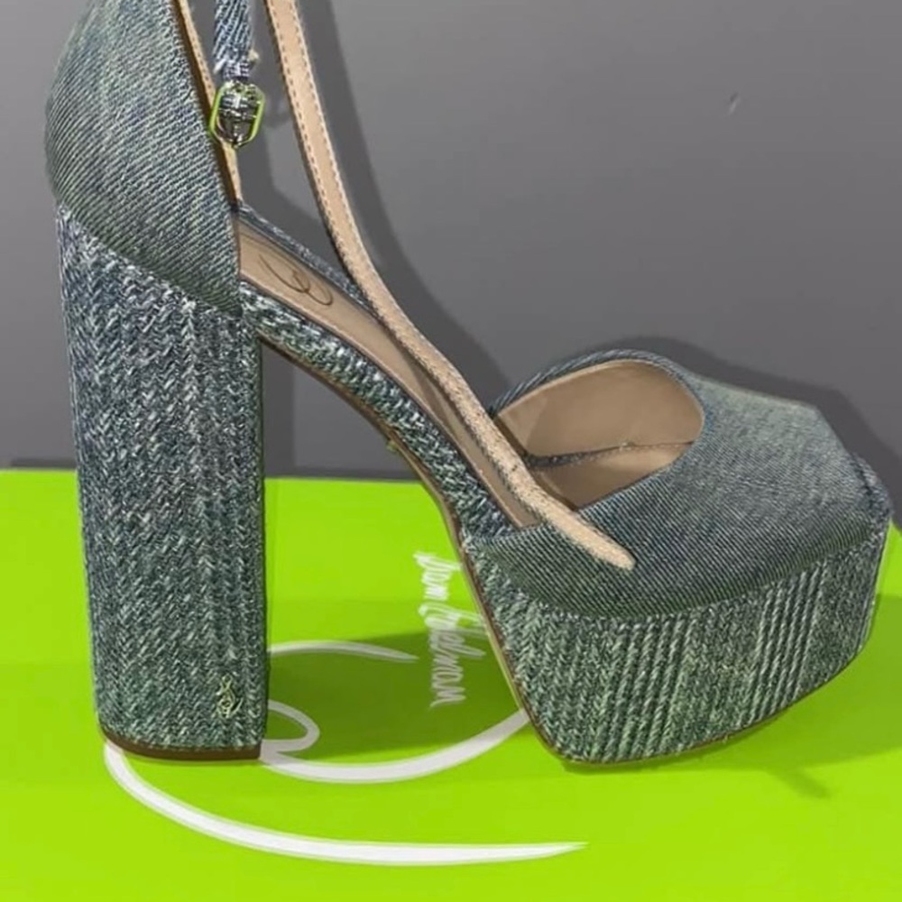Stylish Blue Jean Material Heels